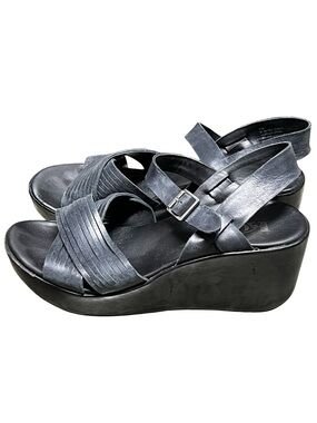 Kork-ease Martinique black leather strappy wedge sandals boho